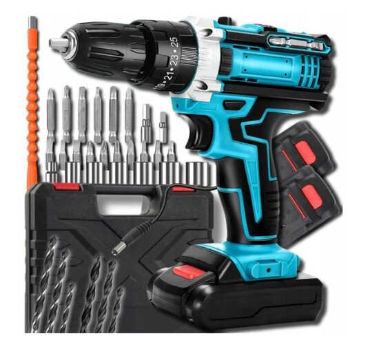 Akumuliatorinis gręžtuvas-suktuvas su 25 priedais ir 2 x akumuliatoriais 48V